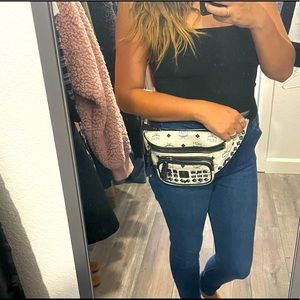 MCM black and white studded bum bag/ Fanny pack